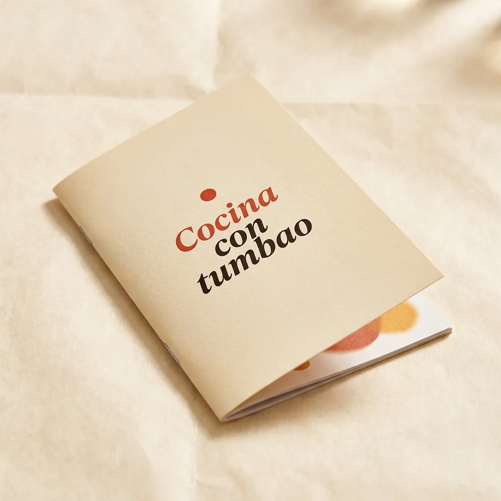 Saddle-stitched zine titled 'Cocina con tumbao' on parchment background.